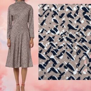 MAGGY London Tweed Asymmetric Drop Waist Long Sleeve Mock Neck Midi Dress Sz 8